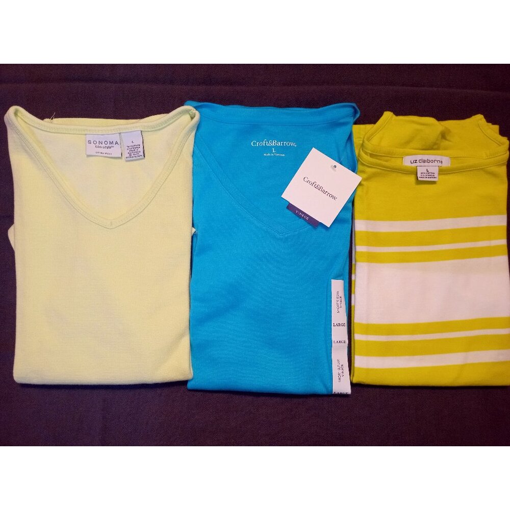 Croft & Barrow Blue Large Tee (New). Plus 2 More Bonus Green Large Tee's